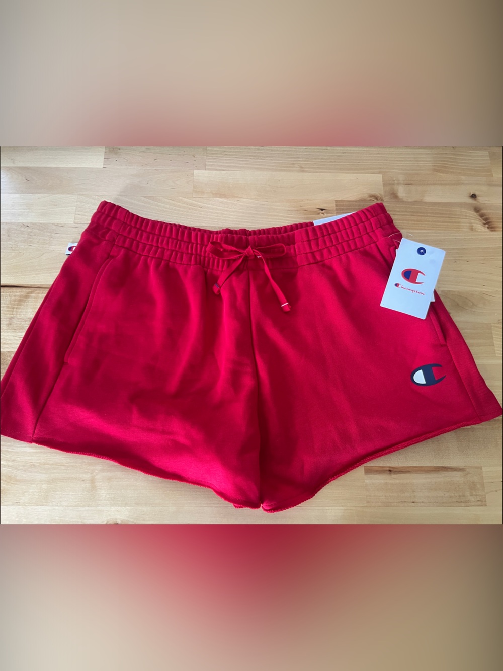 NWT Champion Women's Bright Red Loose Fit Athletic Shorts with Logo and Pockets